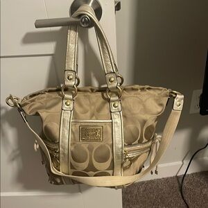 Coach Cream and Gold Tote Bag with Signature Style